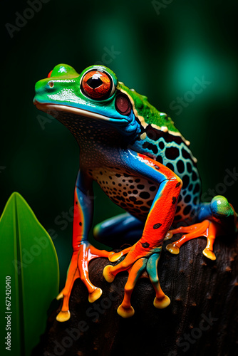 Exotic colorful frog in the jungle. Generative AI © Oleksandr