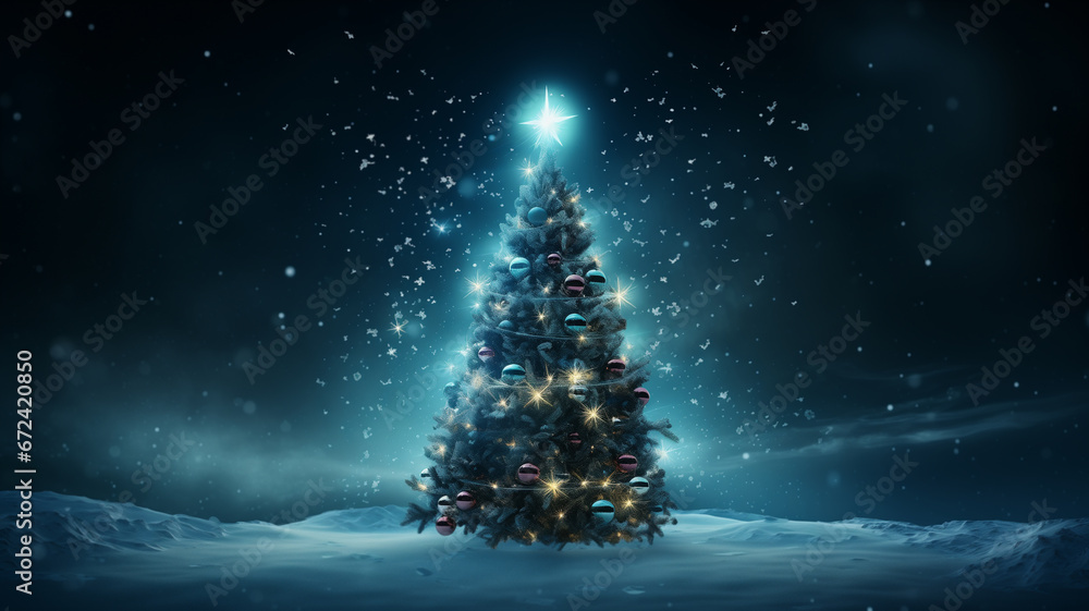 Christmas tree on the magical night sky. Fantasy image