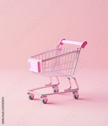 Empty shopping cart, pastel pink tones.