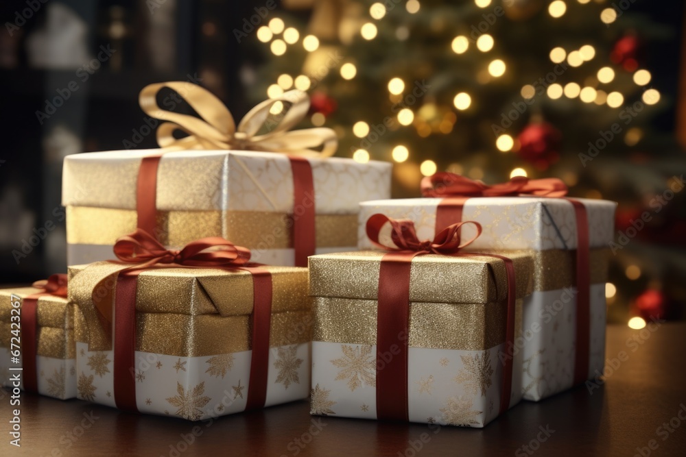 A group of three gift boxes sitting on top of a table. Perfect for birthdays, holidays, and special occasions. A group of three gift boxes sitting on top of a table. Perfect for birthdays, holidays, and special occasions.