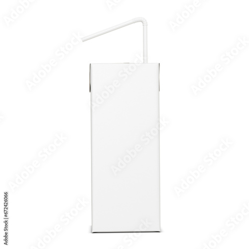 a image of a white juice box with straw isolated on a blank background photo