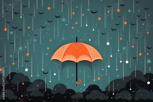 Weather icon for a rainy monsoon evening. Umbrella under rain.