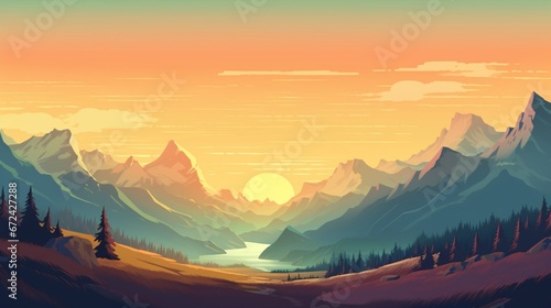Beautiful mountain sky sunset nature landscape photography image AI generated art © Biplob