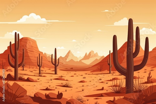 Illustration of desert landscape with towering cacti.
