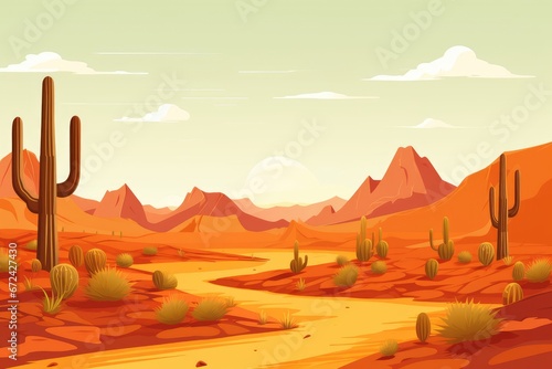 Illustration of desert landscape with towering cacti. © VisualWeave