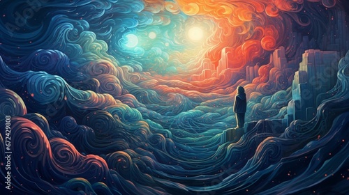 Beautiful Psychedelic surreal landscape water painting Ai generated art