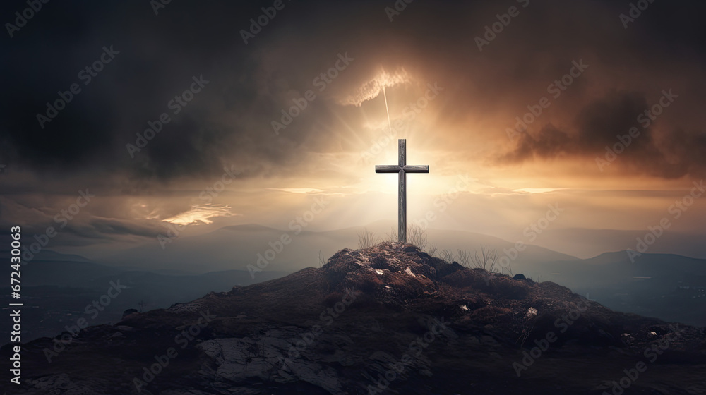 cross on the hill Christ Christian Christianity love Jesus faith religion - by generative ai cross on the hill Christ Christian Christianity love Jesus faith religion - by generative ai
