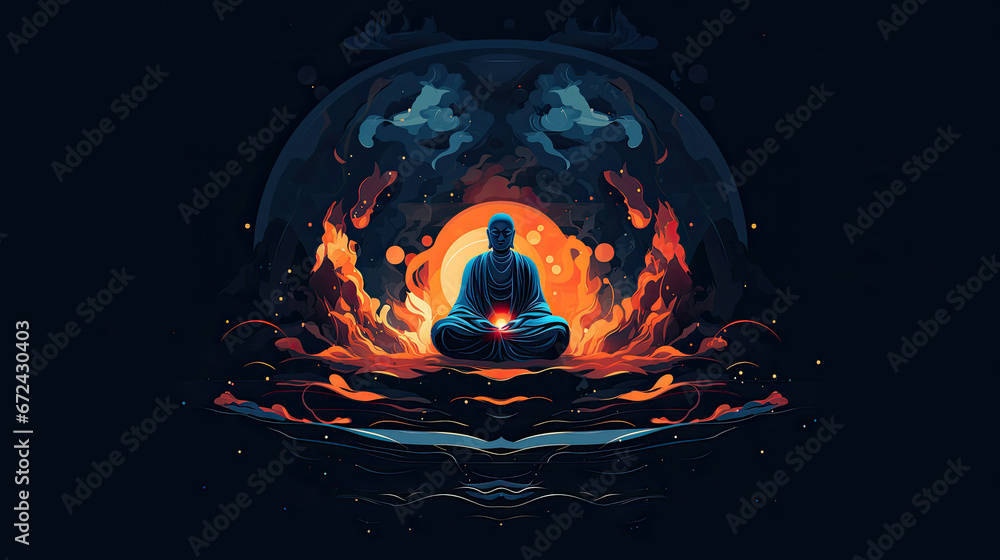 blue yogi meditation breathwork spiritual awakening background - by generative ai