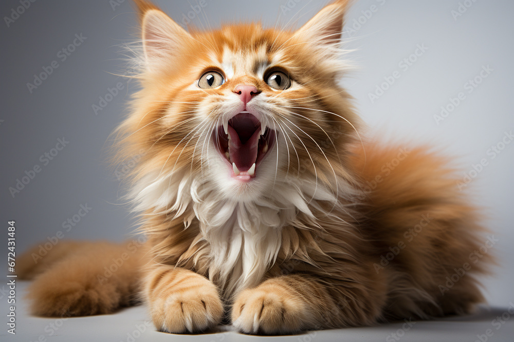 portrait of fluffy sleepy cat yawing portrait of fluffy sleepy cat yawing