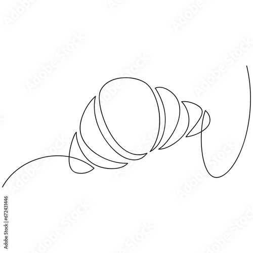 Abstract line continuous drawing. French croissant vector. Hand drawn fine art illustration. Pastry icon, print, kitchen banner, card, logo, cooking brochure, menu, bakery shop, sign.