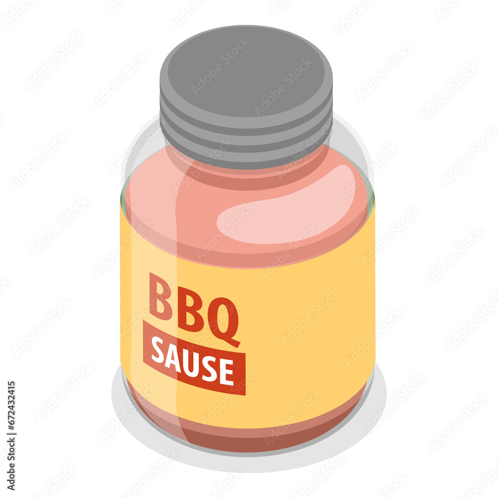 3D Isometric Flat  Set of Hot Sauces. Item 3