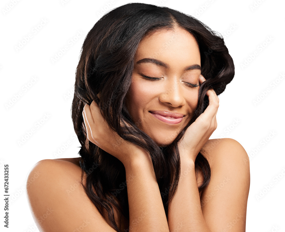 Beauty, smile and woman with hair results on isolated, transparent and png background. Happy, haircare or female model with shampoo, conditioner or treatment satisfaction, soft or texture and growth Beauty, smile and woman with hair results on isolated, transparent and png background. Happy, haircare or female model with shampoo, conditioner or treatment satisfaction, soft or texture and growth