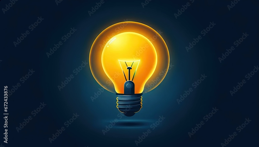 Vibrant Yellow Light Bulb Illustration, Incandescent Radiance on Blue Background Vibrant Yellow Light Bulb Illustration, Incandescent Radiance on Blue Background