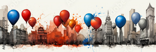 Time-honored Macys parade balloons captured in newsprint grey umber rosewood red cobalt blue  photo