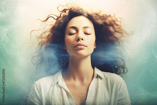 Peaceful woman with eyes closed in meditation photo