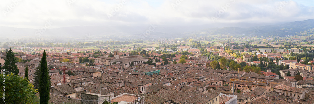 Panoramic view of the  medieval town of Gubbio in Umbria, Italy

