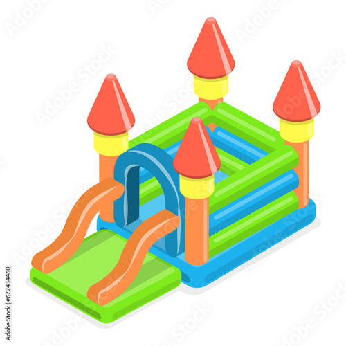 3D Isometric Flat  Set of Bouncy Inflatable Castles. Item 2