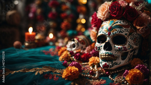 Teschio decorato per la festa messicana del "dia de los muertos" © Wabisabi