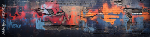 Graffiti-covered brick wall with vibrant colors