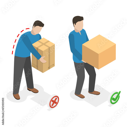 3D Isometric Flat  Illustration of How To Carry Heavy Goods. Item 2