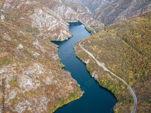 Aerial Autumn view of Krichim Reservoir  Bulgaria