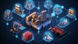 a detailed image showcasing blockchain-powered supply chains, highlighting the transparency and traceability offered by this groundbreaking technology