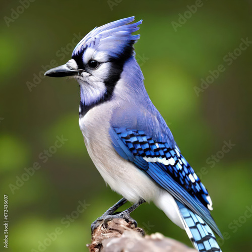 The azure-winged magpie (Cyanocitta cristata) is a vividly colored bird with blue wings and black streaks on its white underside.