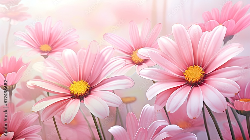 a bunch of pink and white flowers with a yellow center in the middle of the petals and a yellow center in the middle of the petals. generative ai a bunch of pink and white flowers with a yellow center in the middle of the petals and a yellow center in the middle of the petals. generative ai