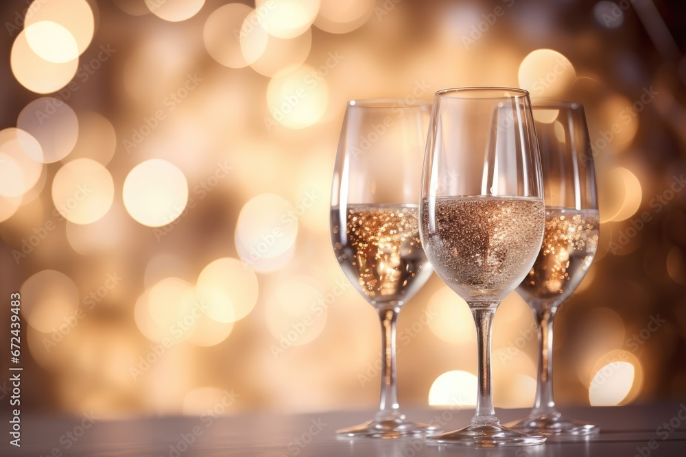 Champagne glasses on bokeh lights background. Party, new year, celebration idea Champagne glasses on bokeh lights background. Party, new year, celebration idea
