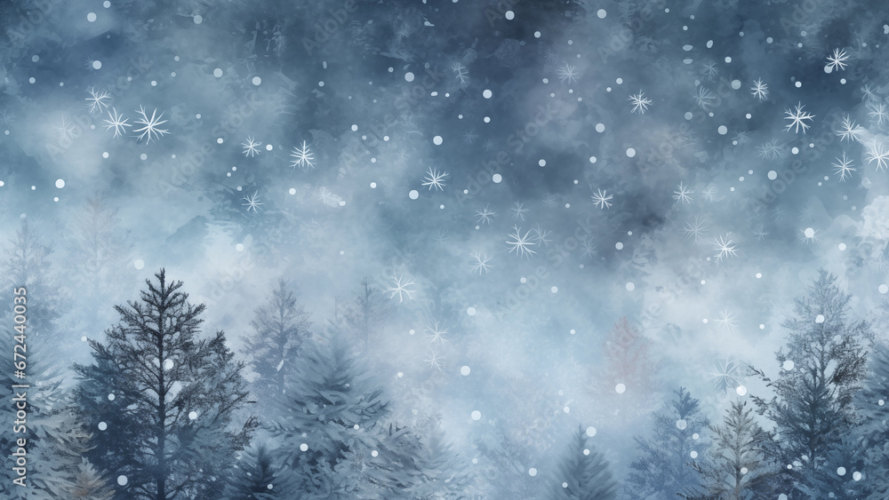 Illustration image of a snowy landscape, fairy tale background Illustration image of a snowy landscape, fairy tale background