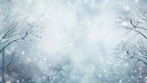 Illustration image of a snowy landscape, fairy tale background © DY