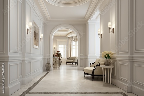 Interior of luxary hallway in chic classic house photo