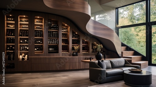 Elegant custom wine cellar with racks. Wine storage idea
