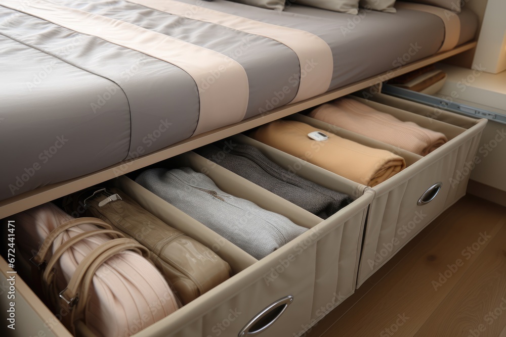 Drawers and cabinets hidden under the bed. Storage solution for small ... - Hidden Bed Storage Solutions