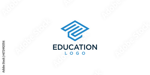 Education Tech Logo Design with Outline Style Vector Illustration.