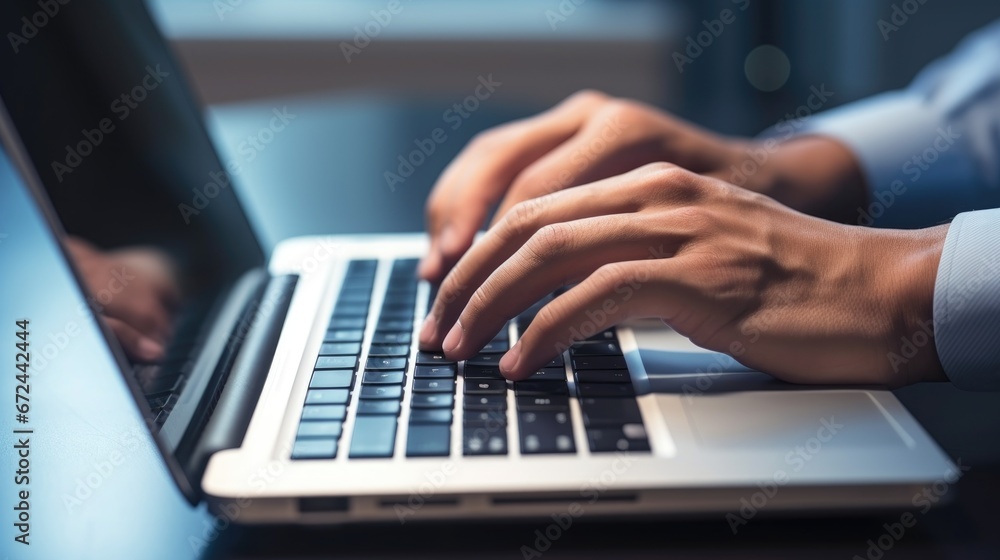 Close up of businessman hands typing on laptop keyboard Close up of businessman hands typing on laptop keyboard