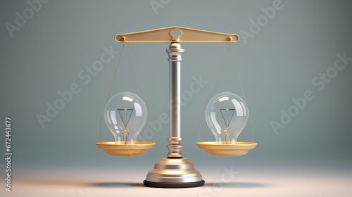 Two light bulbs on scale on isolated gray background