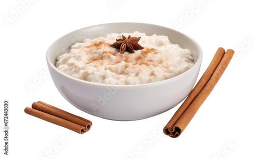 Cinnamon Topped Creamy Rice Pudding on isolated background