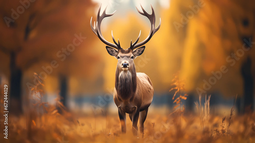 Majestic Red Deer Stands Proud in Autumn Field © Martin Studio