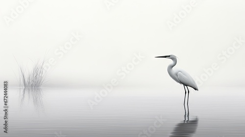  a white egret standing in the middle of a body of water with reeds in the foreground.  generative ai © Olga
