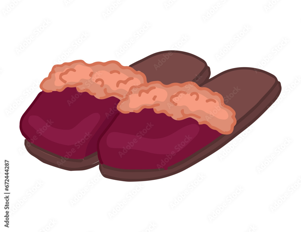 Doodle of warm winter home slippers. Cartoon clipart of pair of furry footwear for house. Vector illustration isolated on white background. Doodle of warm winter home slippers. Cartoon clipart of pair of furry footwear for house. Vector illustration isolated on white background.