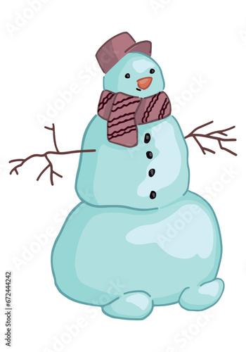 Doodle of funny snowman. Festive winter Christmas clipart. Contemporary vector illustration isolated on white background.