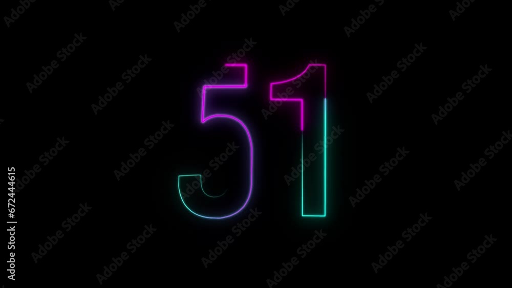 Neon number 51 with alpha channel, neon numbers Neon number 51 with alpha channel, neon numbers