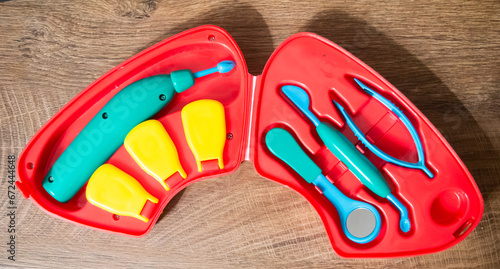 A set of dentist instruments for children to play with 