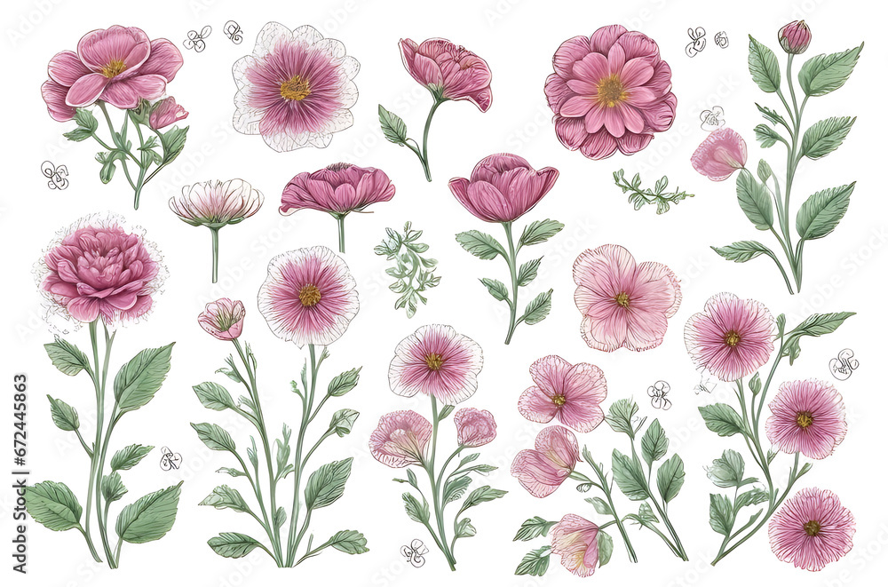 Blossoming Pink Floral Illustrations