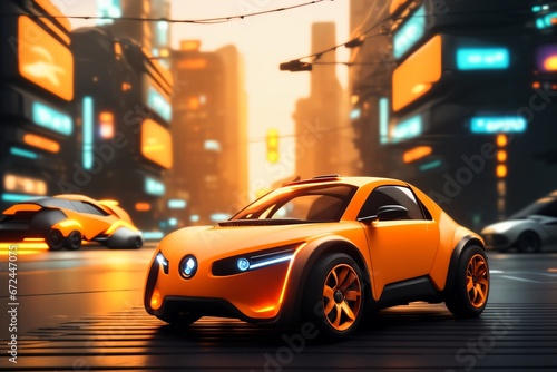a brand-less generic concept car. modern orange car on the city background. © whitecityrecords