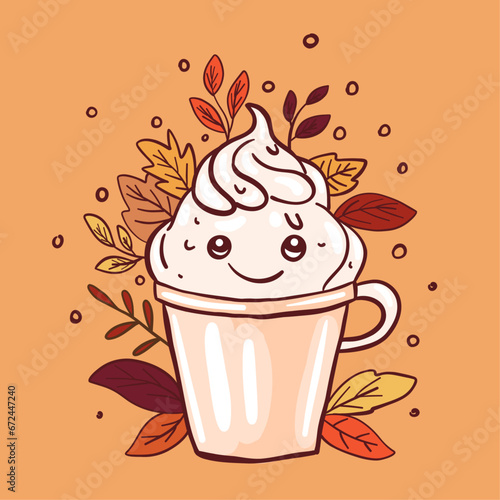 Cute cup of coffee  cozy autumn vector illustration