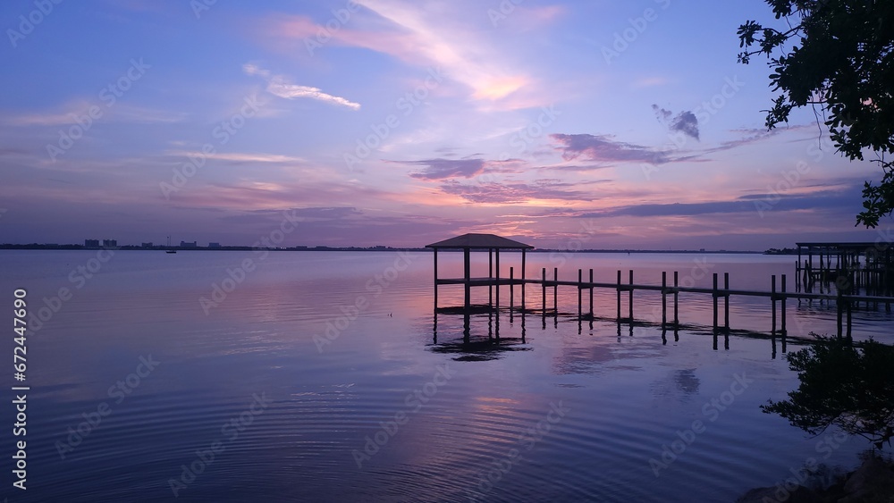 Purple water and cloud on sunset