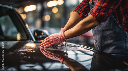 Close up of a mans hand cleaning his car © Milan