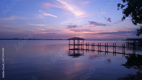 Purple water and cloud on sunset